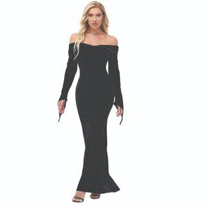 ⭐️ $20 - OFF THE SHOULDER SEXY VAMP VELOUR DRESS - BLACK